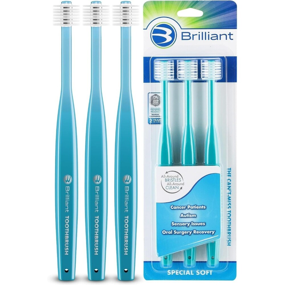 3-Pack Brilliant Specialty Adult Round Toothbrush for Sensitive Teal Toothbrush